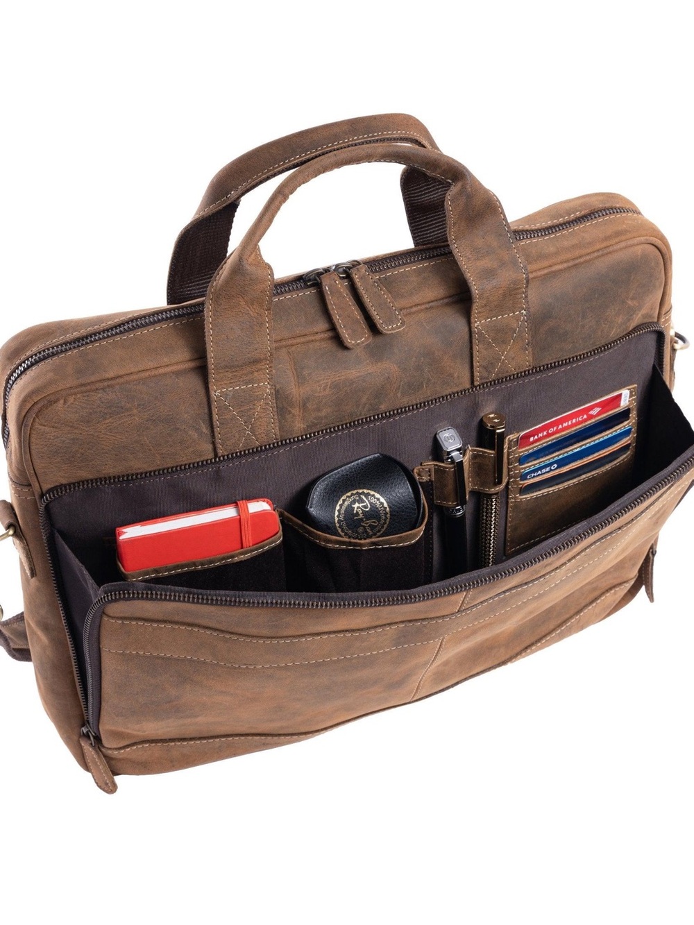 18-Inch Buffalo Leather Briefcase – Distressed Brown Laptop School Messenger Bag - Picture 16 of 16